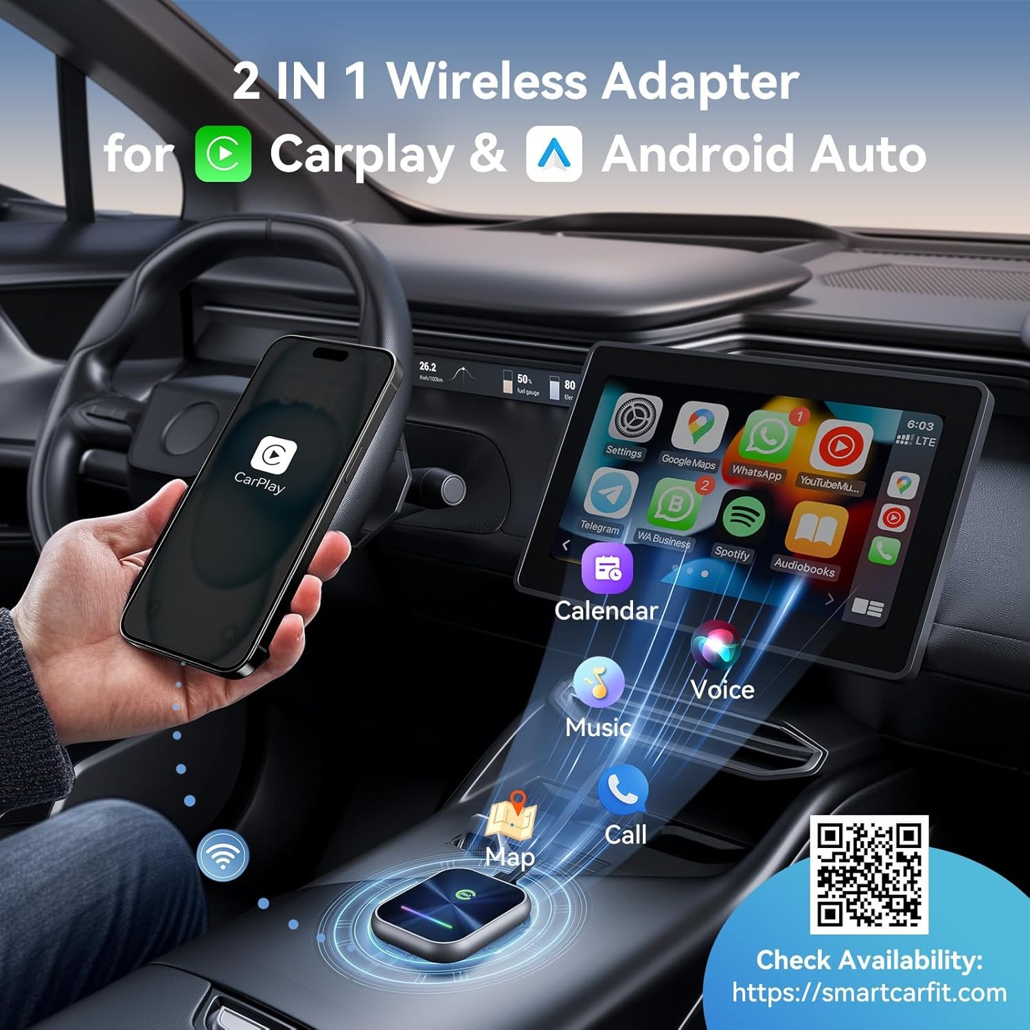 USB Wireless CarPlay Android Auto Adapter Converts Wired to Wireless Plug & Play