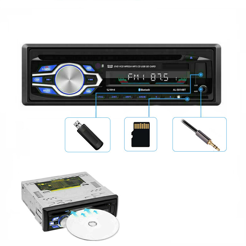 Single 1 Din Car Radio DVD CD MP3 Player Audio Stereo USB FM Bluetooth In-dash