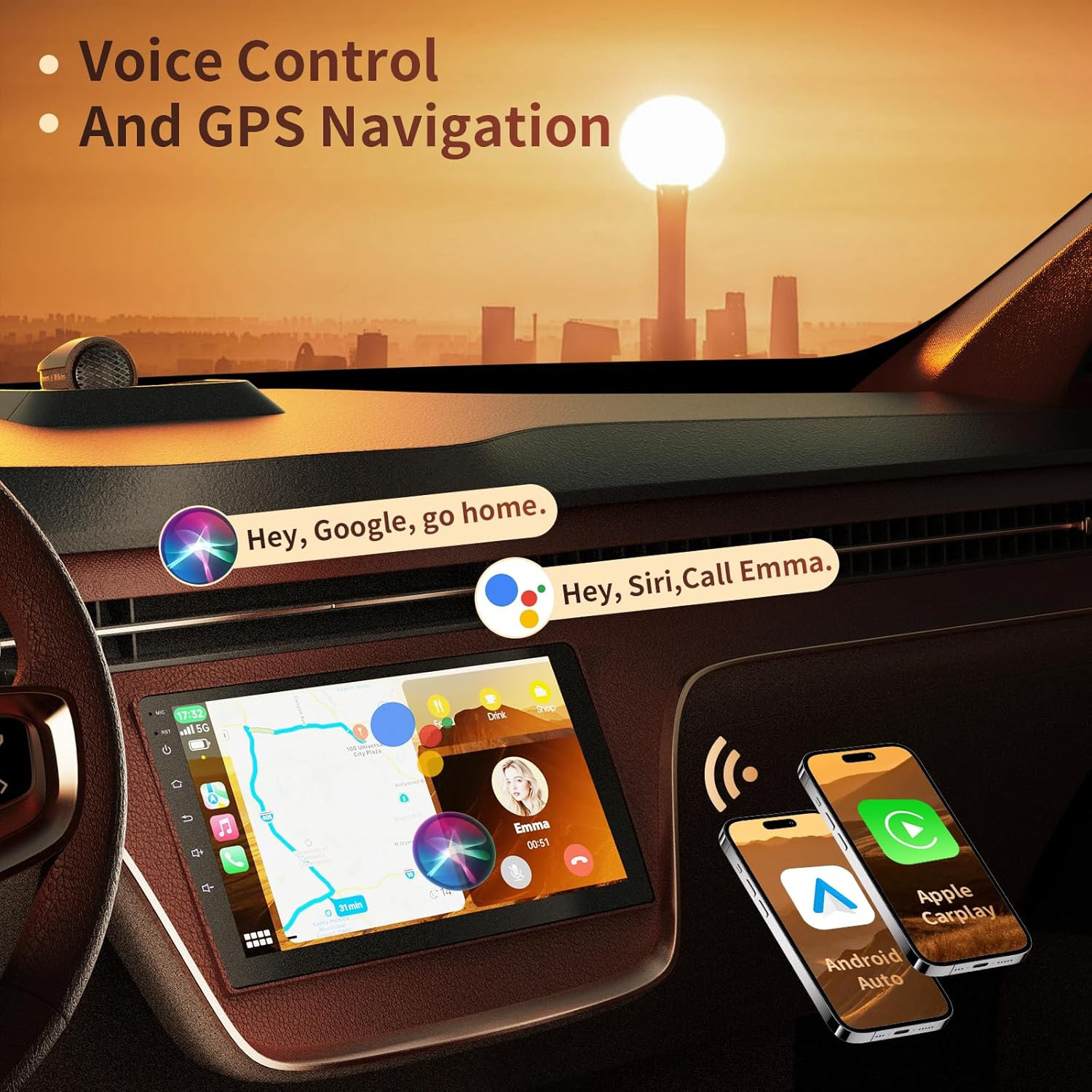 10.1″ HD Touchscreen Wireless Carplay Screen for Car with Apple Carplay and Andr