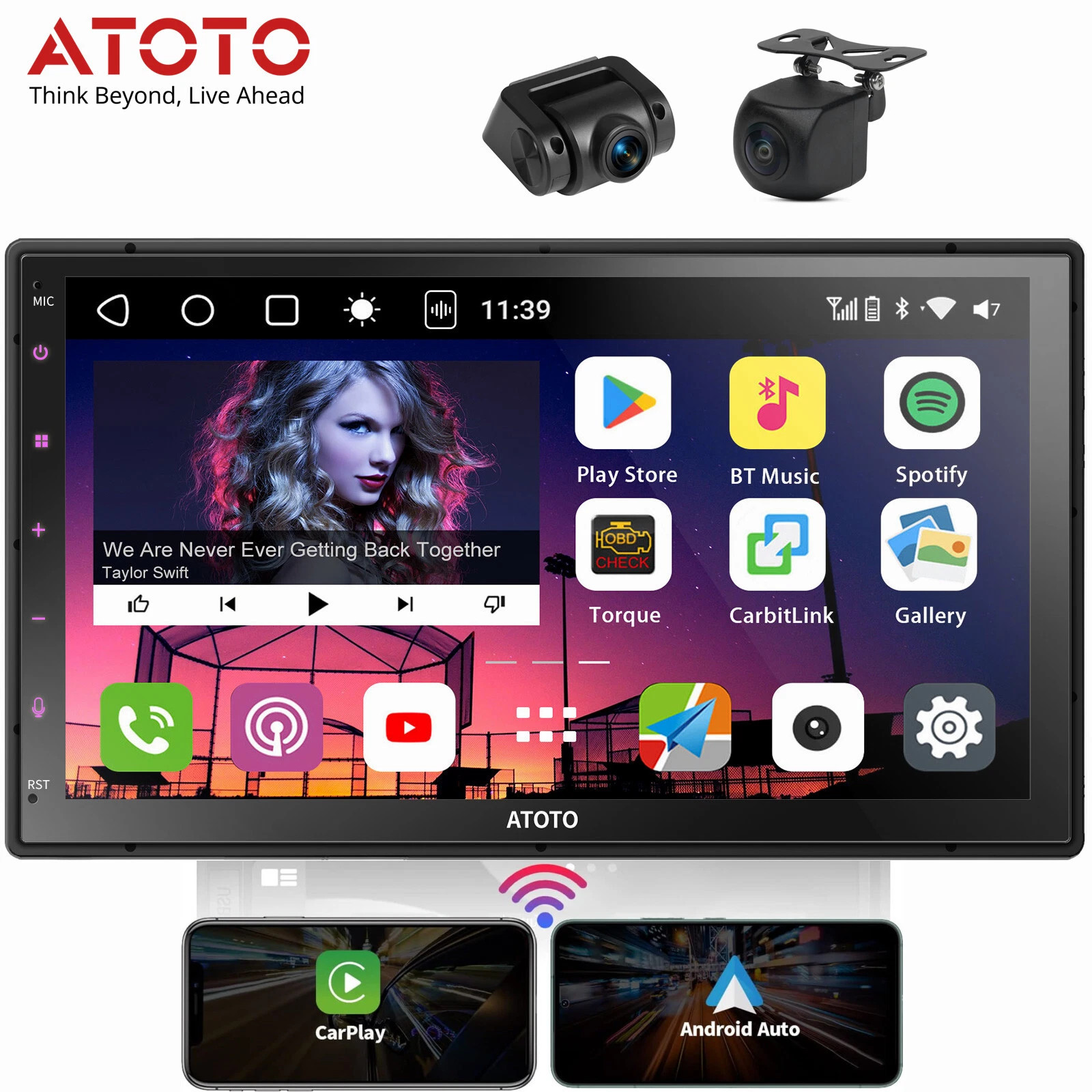 8 Core ATOTO S8 7″ 2DIN AI Car Stereo Bluetooth Built-in 4G LTE GPS Track w/CAM