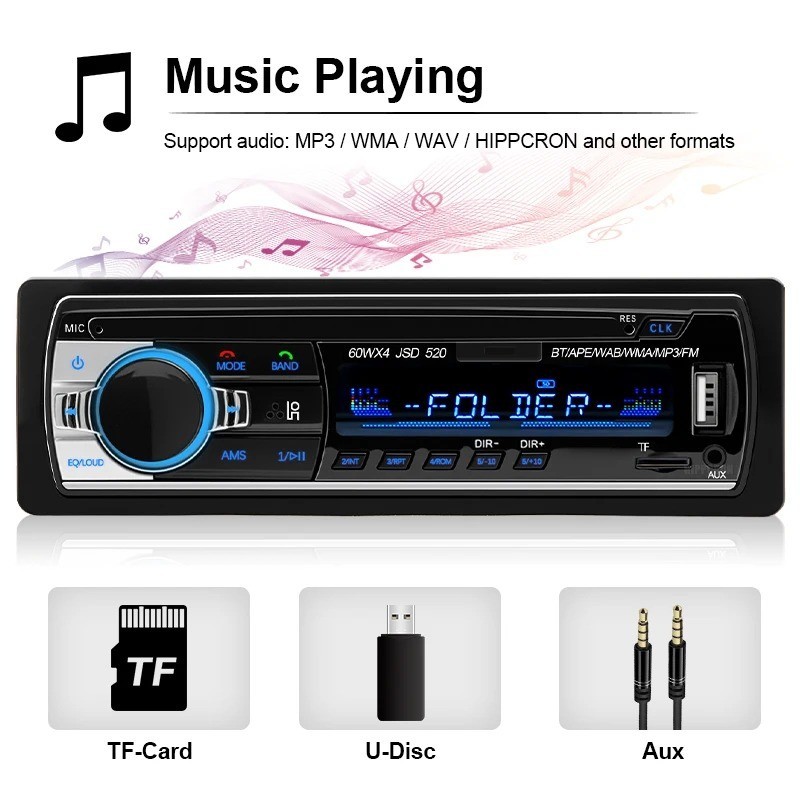 Bluetooth Car Stereo Audio In-dash FM AUX Input Receiver SD USB Mp3 Player