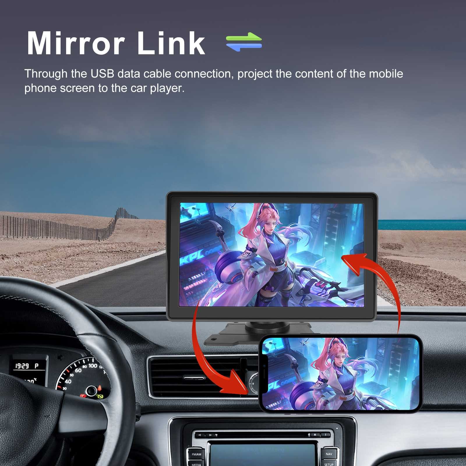 4.7″ Touch Screen BT Wireless Apple Carplay Android Auto Car Stereo Portable