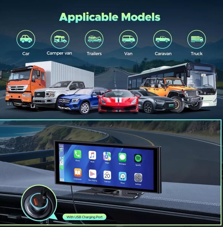 4K Dash Cam 10.26″Car Stereo Radio Wireless Apple Carplay &Android Auto+Rear Cam