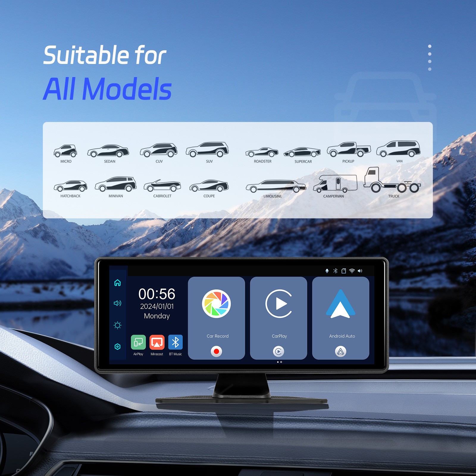 10.26″ IPS Touch Screen Car Radio Apple CarPlay Android Auto Portable Stereo+Cam