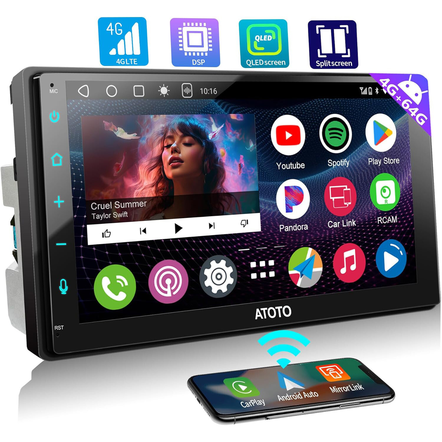 ATOTO A6PL 7″ 2Din 4G Car Stereo 4G+64G Wirless Android Auto CarPlay GPS Track