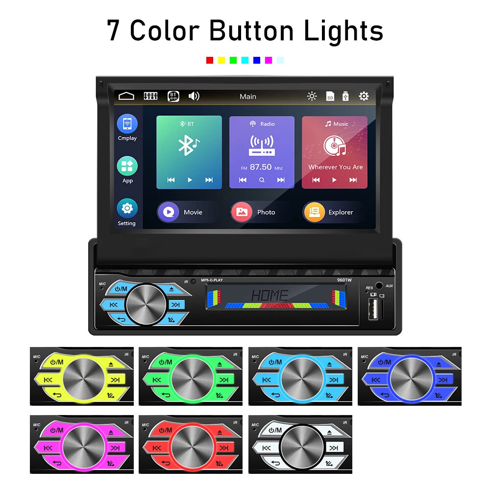 Single 1 Din 7″ Wireless Carplay Touch Screen Car Stereo Radio Telescopic Screen