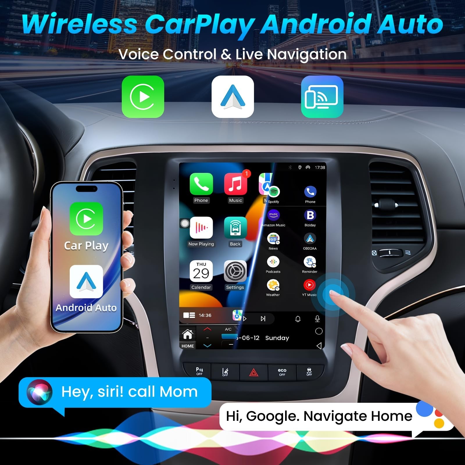 8Core Car Radio for Jeep Grand Cherokee 2014 2015 2016 2017: Tesla Style Touc…