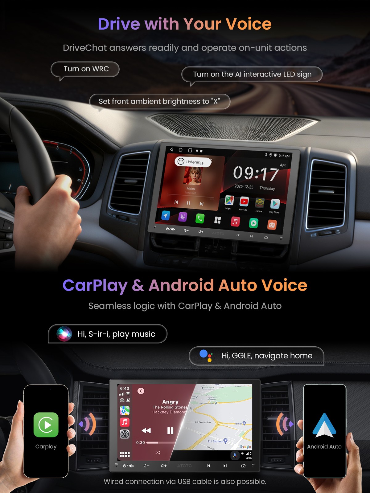 ATOTO A6 PF 9in 2DIN Android Car Stereo with Wireless CarPlay,Android Auto,WiFi