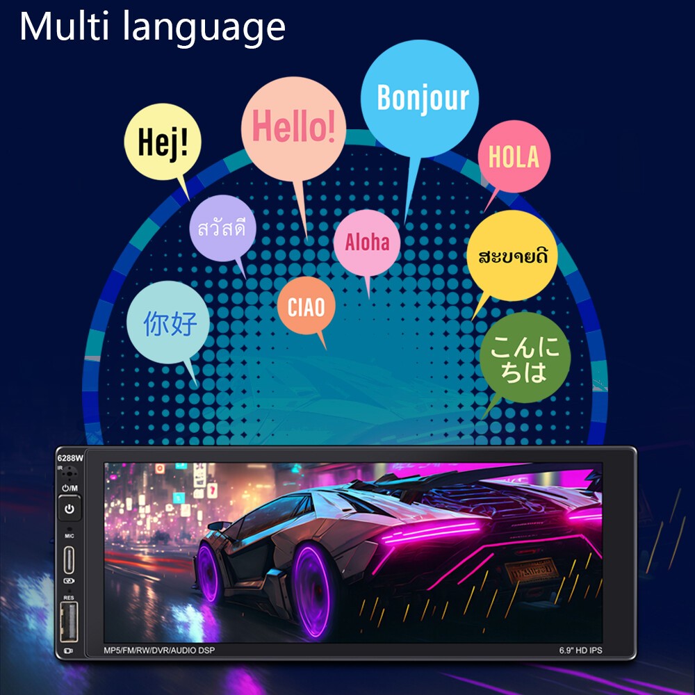 Carplay Android Auto Touch Screen USB/FM/RDS/AUX AI Voice 6.9″ 1 Din Car Stereo