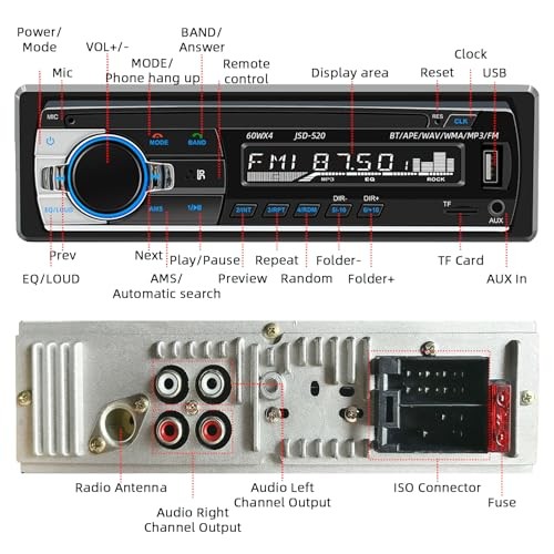 JSD-520 Car Stereo Audio Single Din Bluetooth Handsfree FM Radio Receiver USB