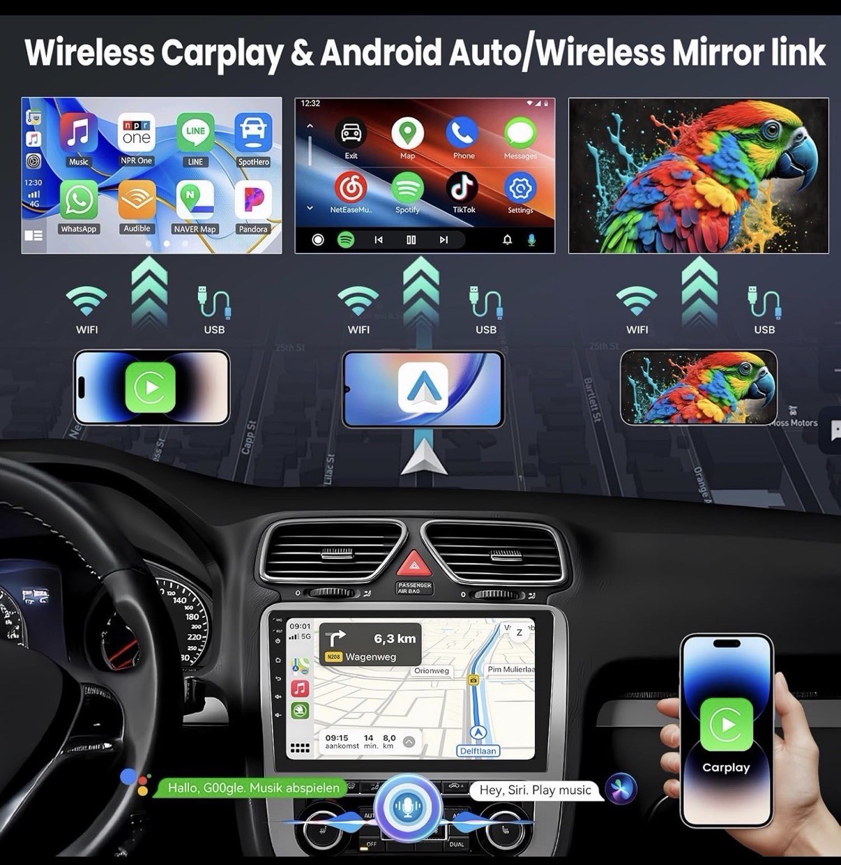 [8 Core 6G+128G] Android 15 Car Stereo for Hyundai Santa Fe 2006-2012 with Wirel