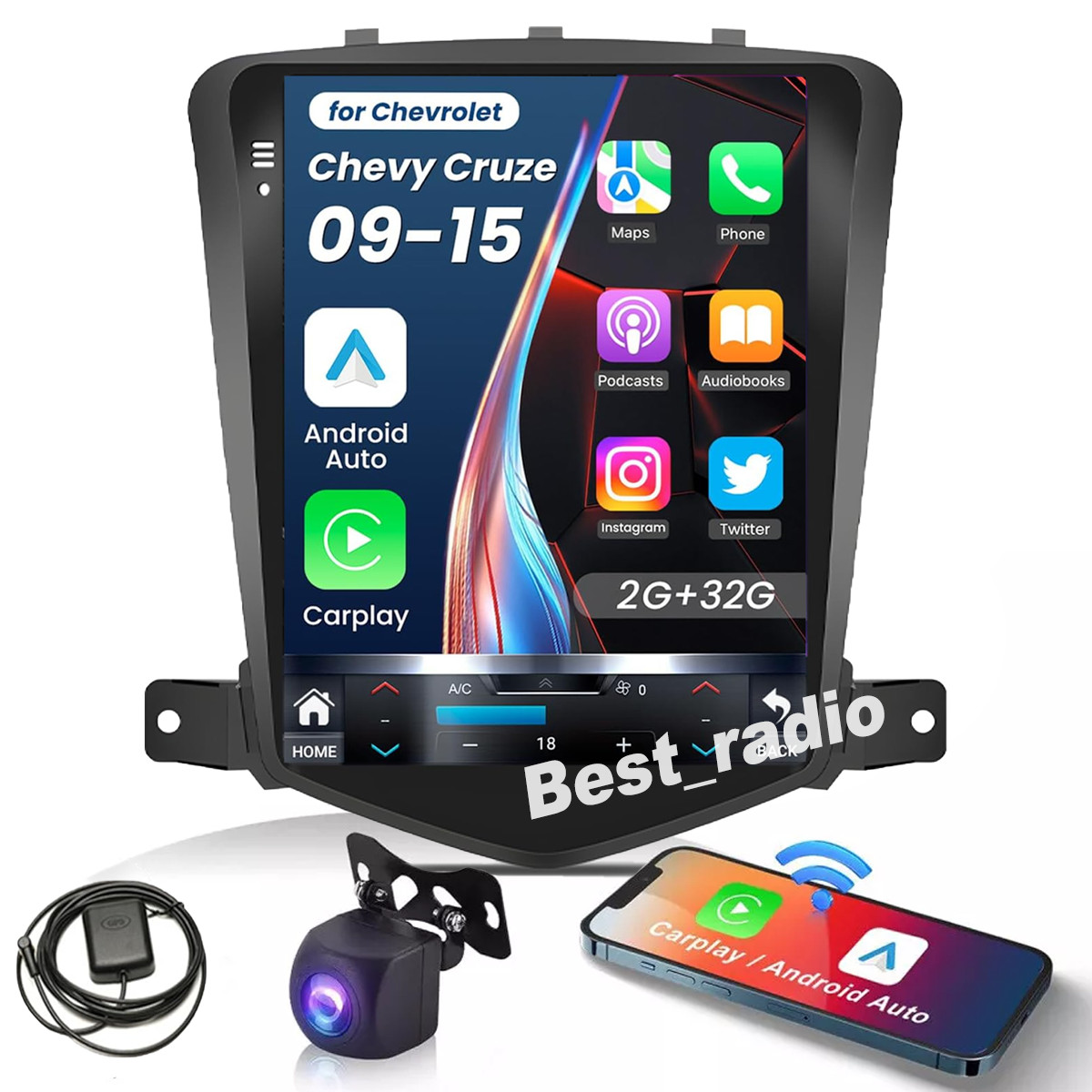 Car Apple Carplay Radio For Chevy Cruze 2011-2015 Android 12 GPS Stereo w/Camera