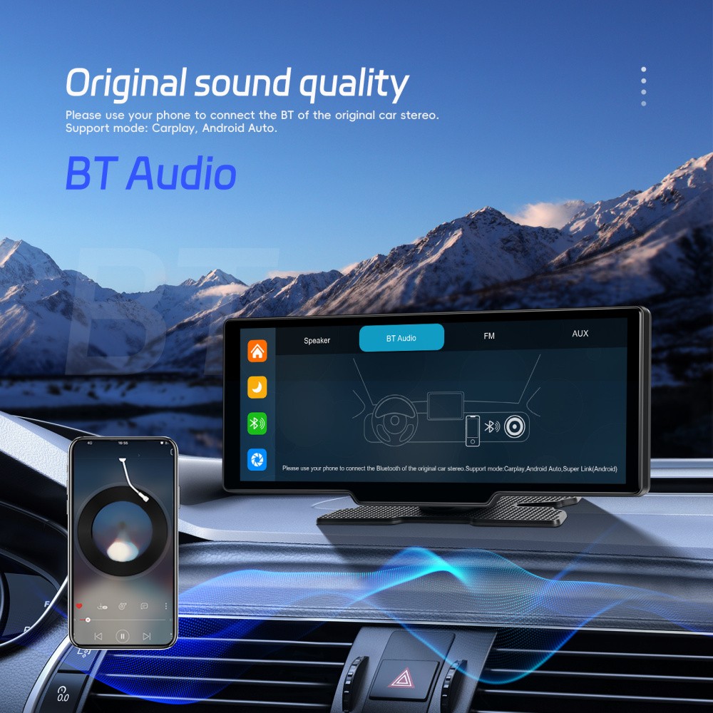 10.26″ Wireless Carplay Multimedia Smart Screen Player Android 15 Navi GPS CAM