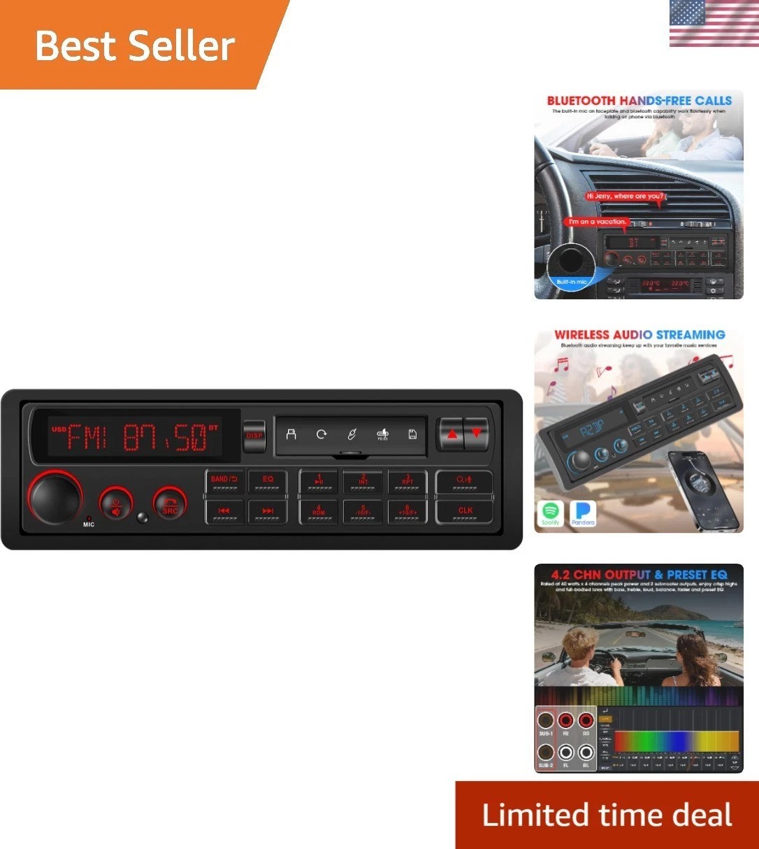 Retro Car Stereo Bluetooth FM AM USB SD Aux Single Din for Classic European V…
