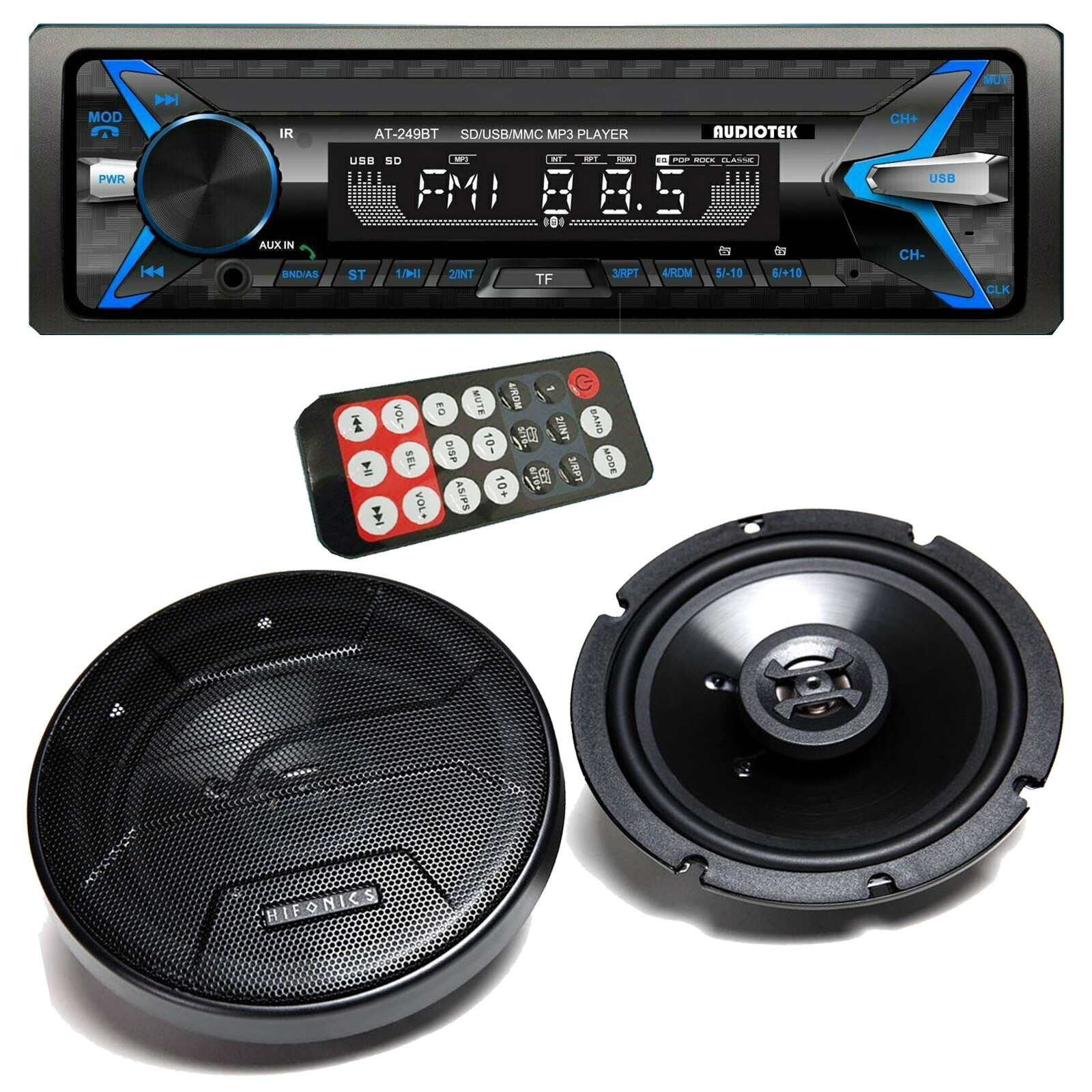 Audiotek AT-249BT Digital Receiver Bluetooth + 2x Hifonics ZS65CXS 6.5″ Speakers