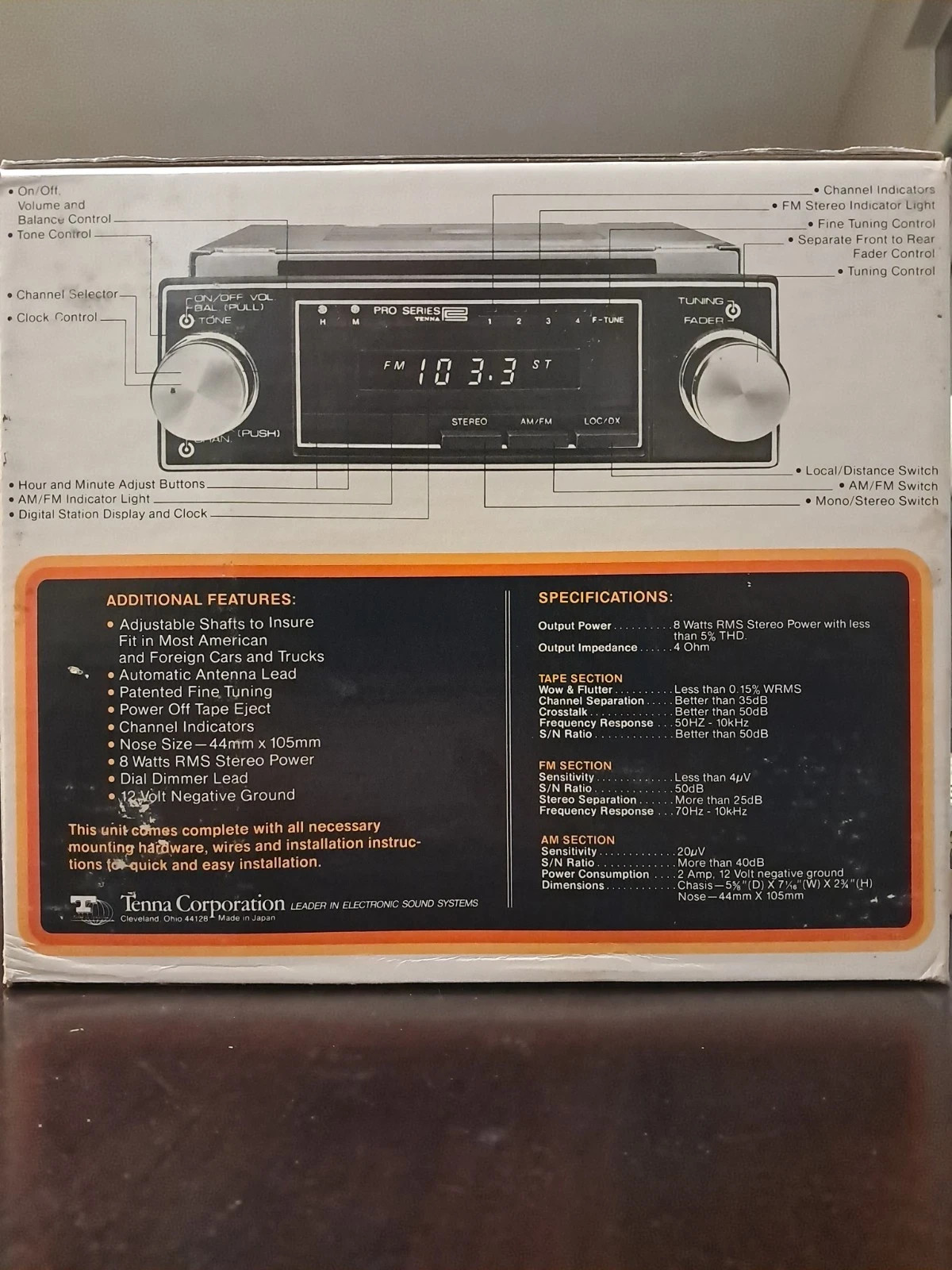 Vintage Tenna Pro Series T3009 DMX Car Stereo In Dash 8 Track AMFM Digital Clock