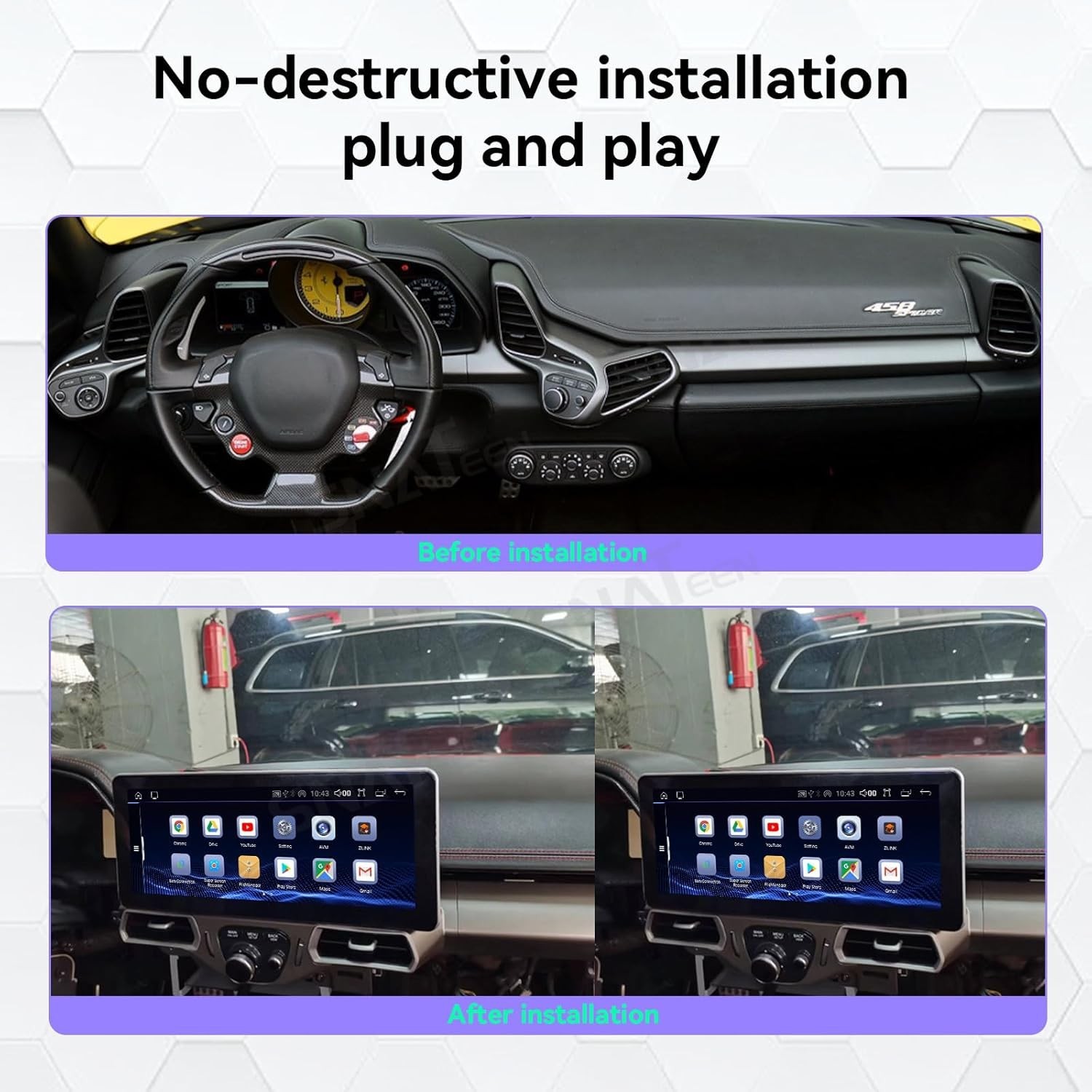 12.3” Android Carplay Car Stereo Radio GPS 4+64GB For Ferrari 458 2011-2016