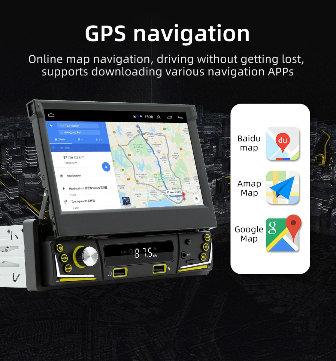 7” Single Din Android 15 Retractable Screen Car Radio GPS WIFI Carplay + Remote