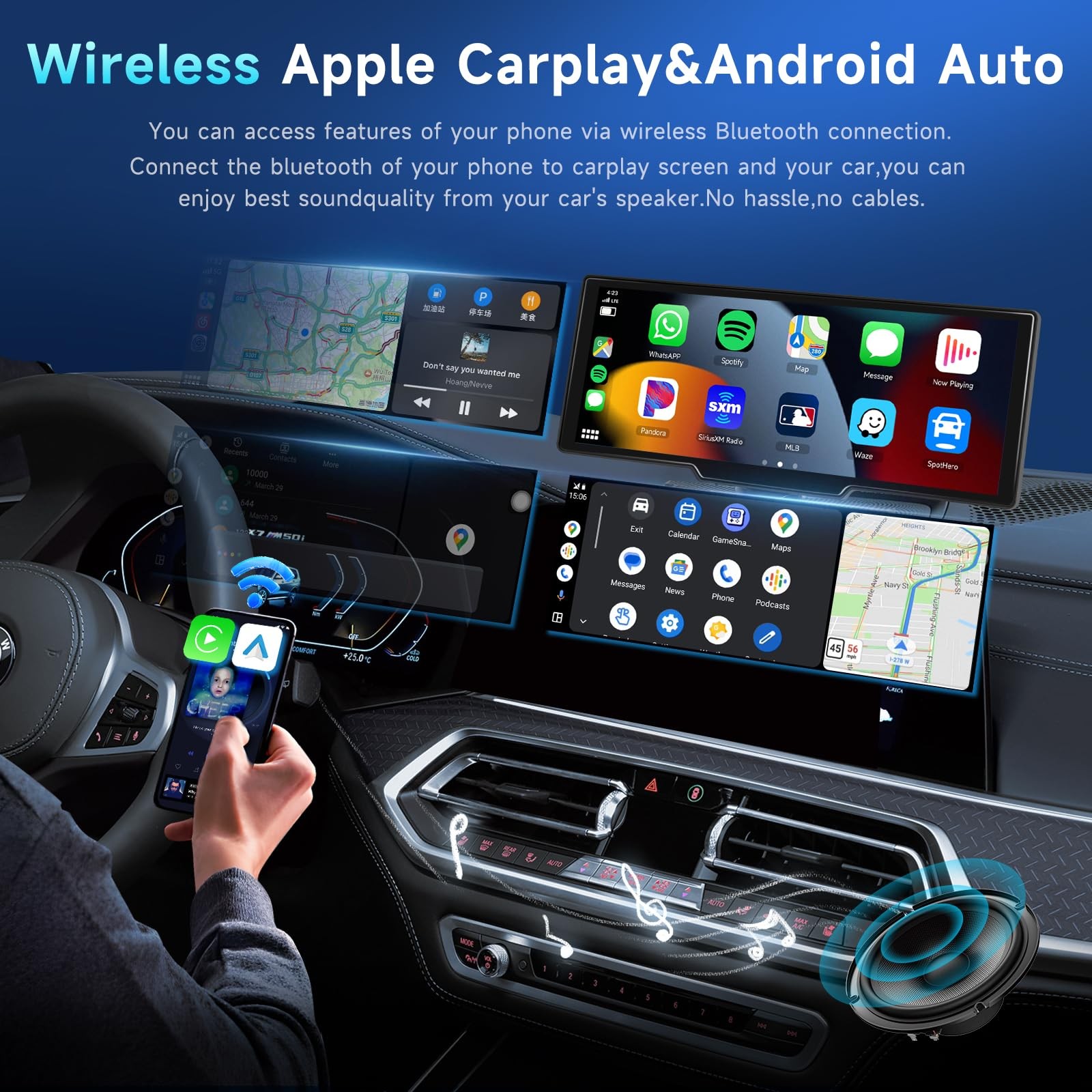 Podofo 10.26″ Touchscreen Wireless Carplay Portable Car Stereo 10.26 Inch