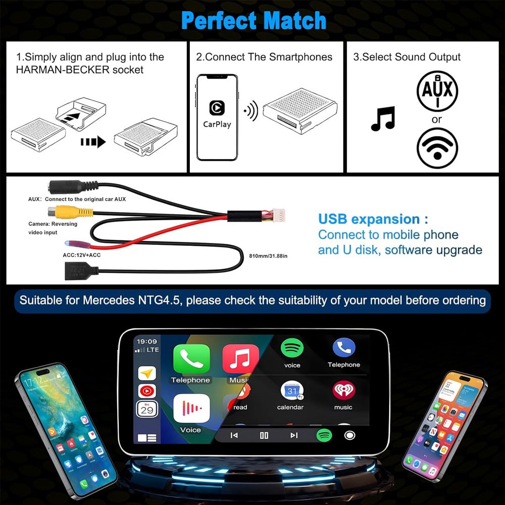 Wireless Carplay Android Auto GPS Navi Dock For Benz A B C CLA GLA NTG4.5Becker