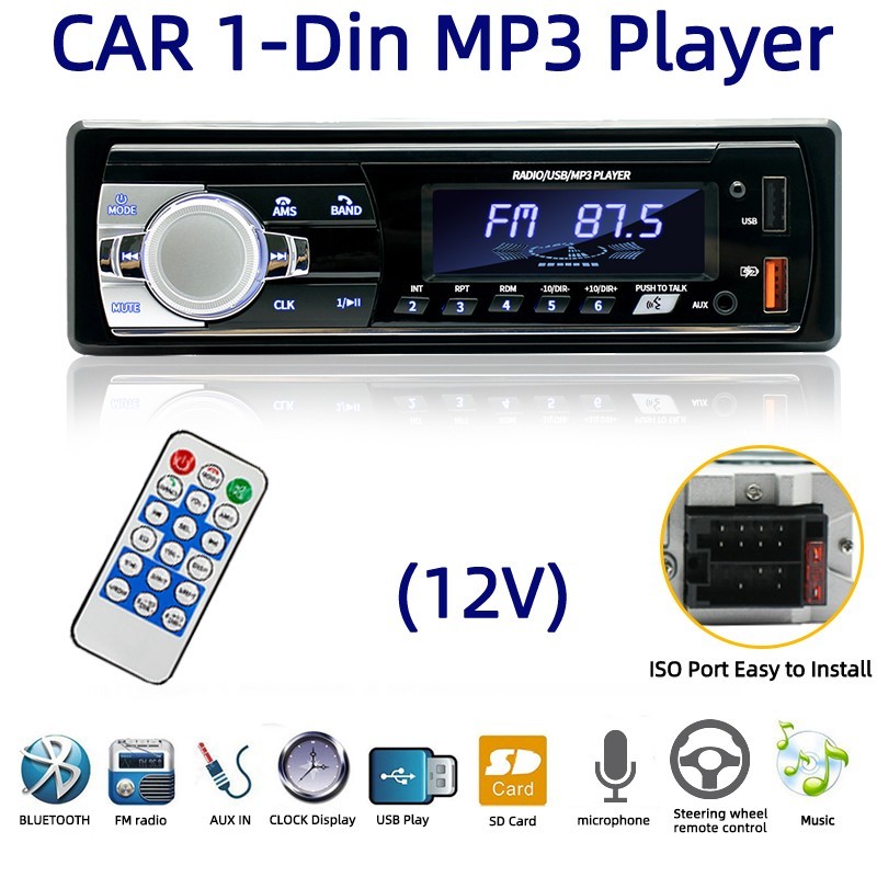Single Din Car Stereo Bluetooth MP3 Player Dual USB SD FM Radio 60W x 4