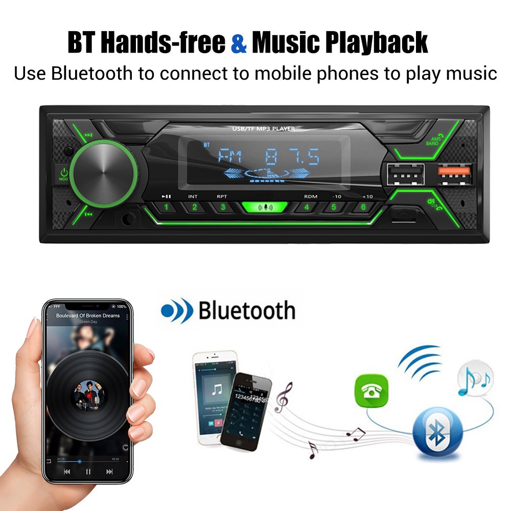 Single 1DIN Car Stereo Radio Head Unit Player MP3 FM USB Audio IN-Dash Bluetooth