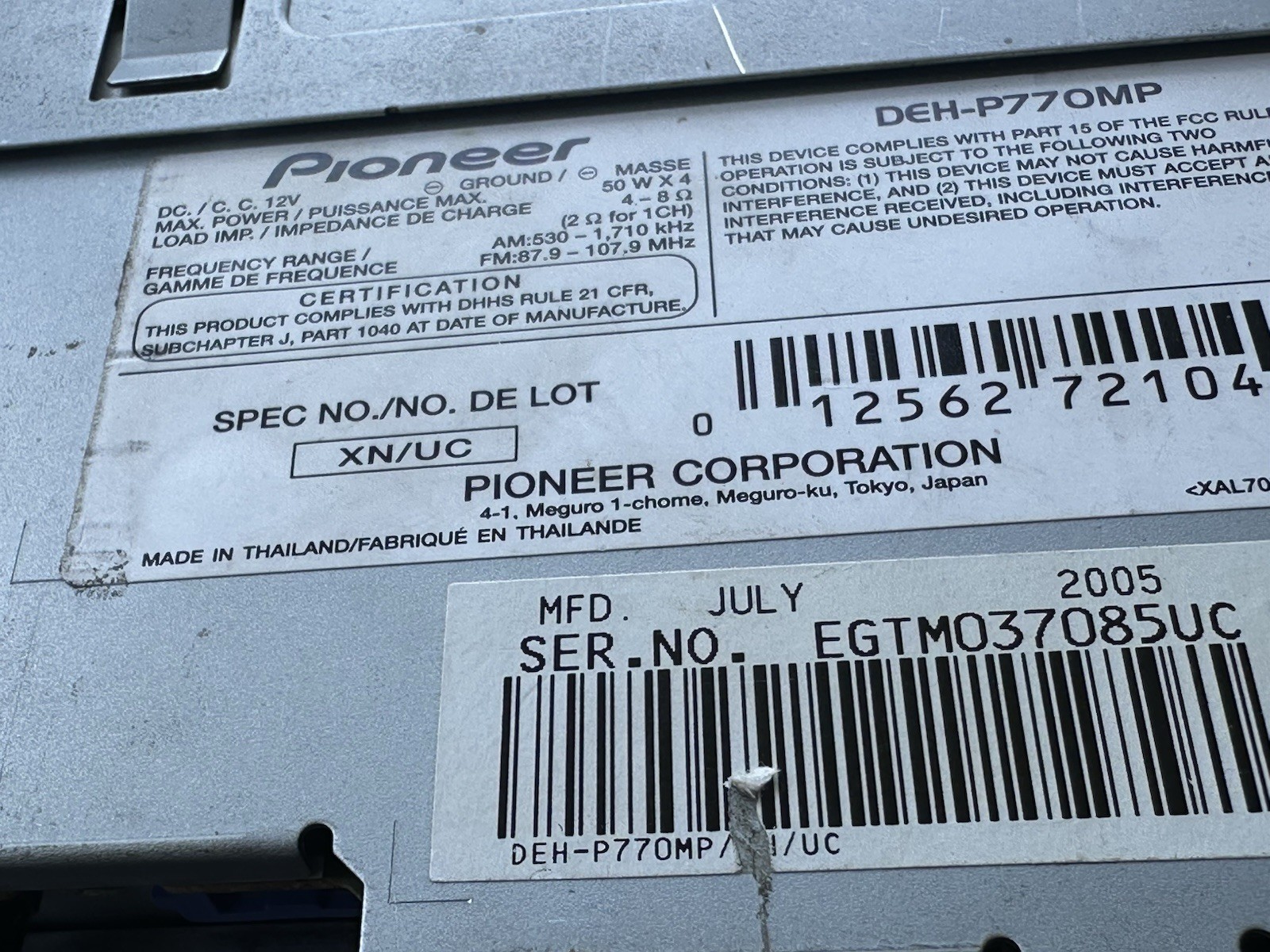 Pioneer (Premier) DEH-P770MP In-Dash Stereo Receiver Old School Tested/Rare