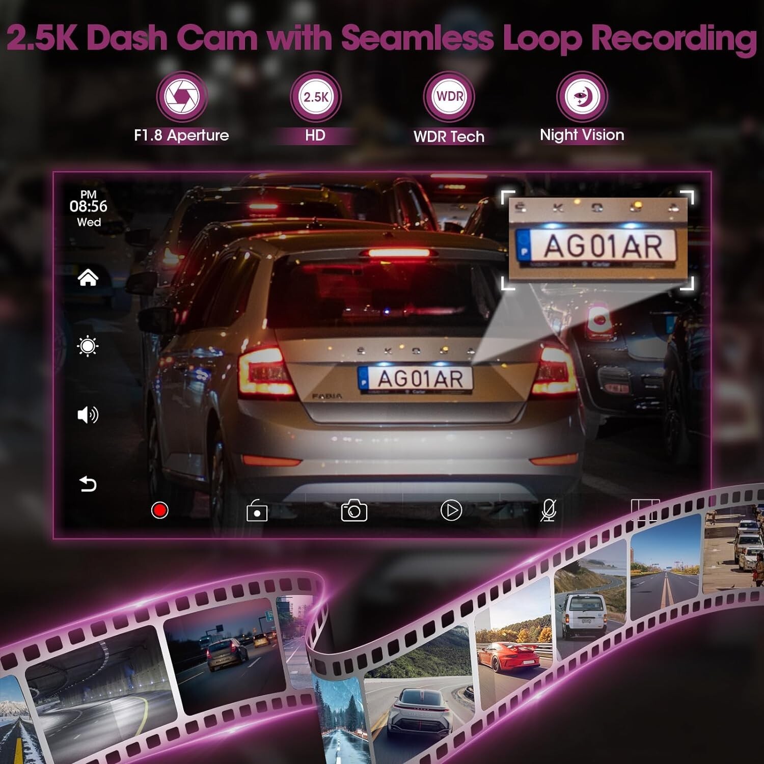 Wireless CarPlay 10.26″ Touchscreen Dash Mount Android Car Stereo 2.5K Dash Cam