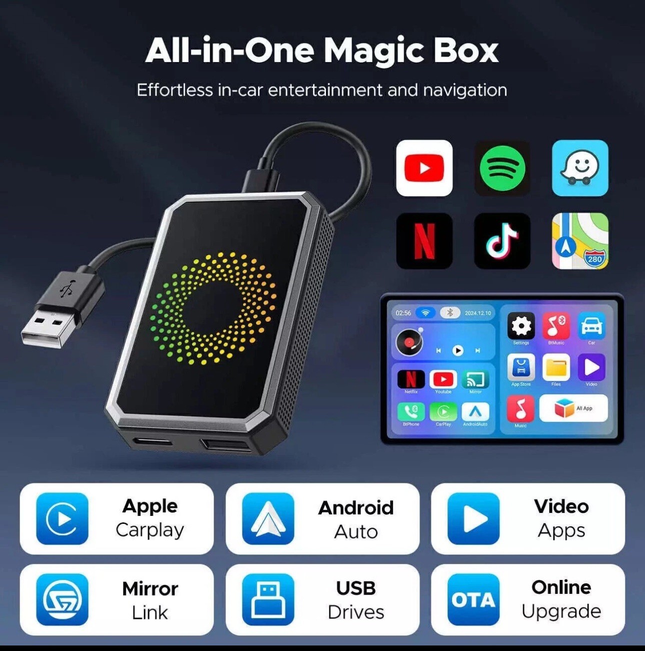 3 In 1 Android12 Wireless CarPlay AI Box Adapter/Android Auto-Multimedia Adapter