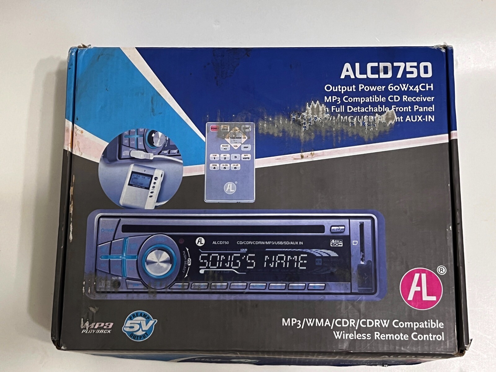 AL Car Audio ALCD750 AM/FM/CD/MP3/WMA 60W X 4 Detachable Face Wireless Remote