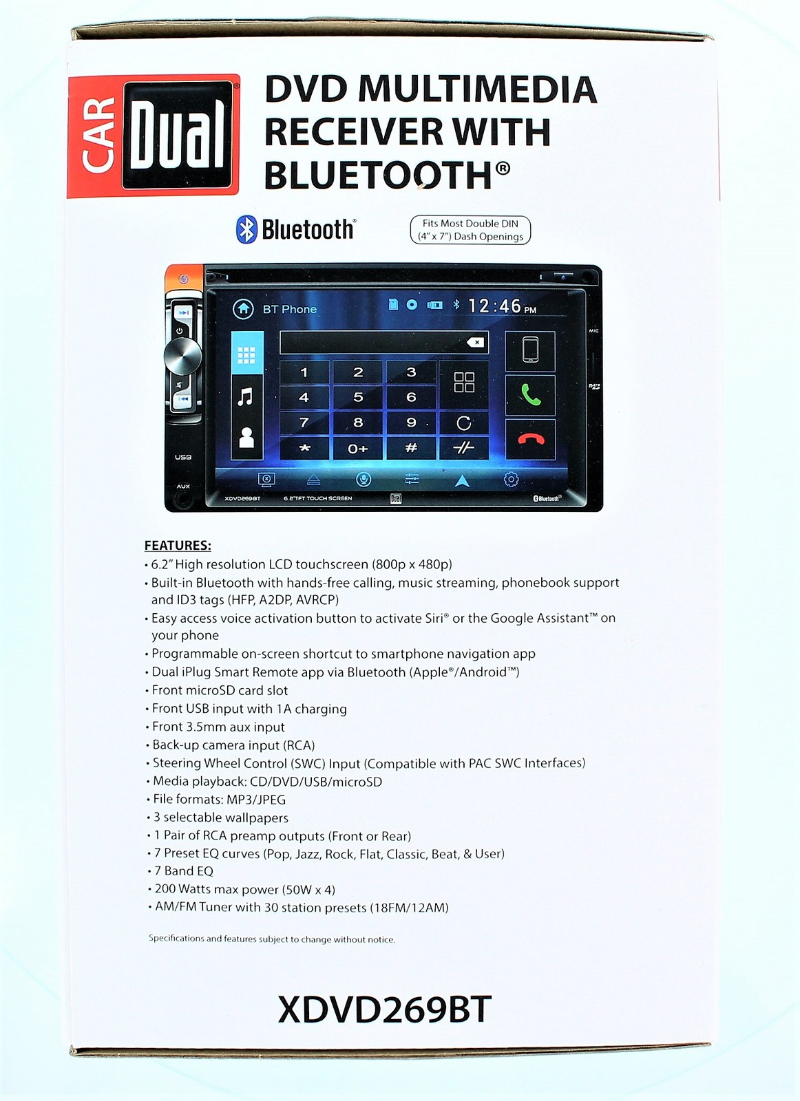 Dual Car DVD Multimedia Receiver With Bluetooth With 6.2″ Full Color Touchscreen