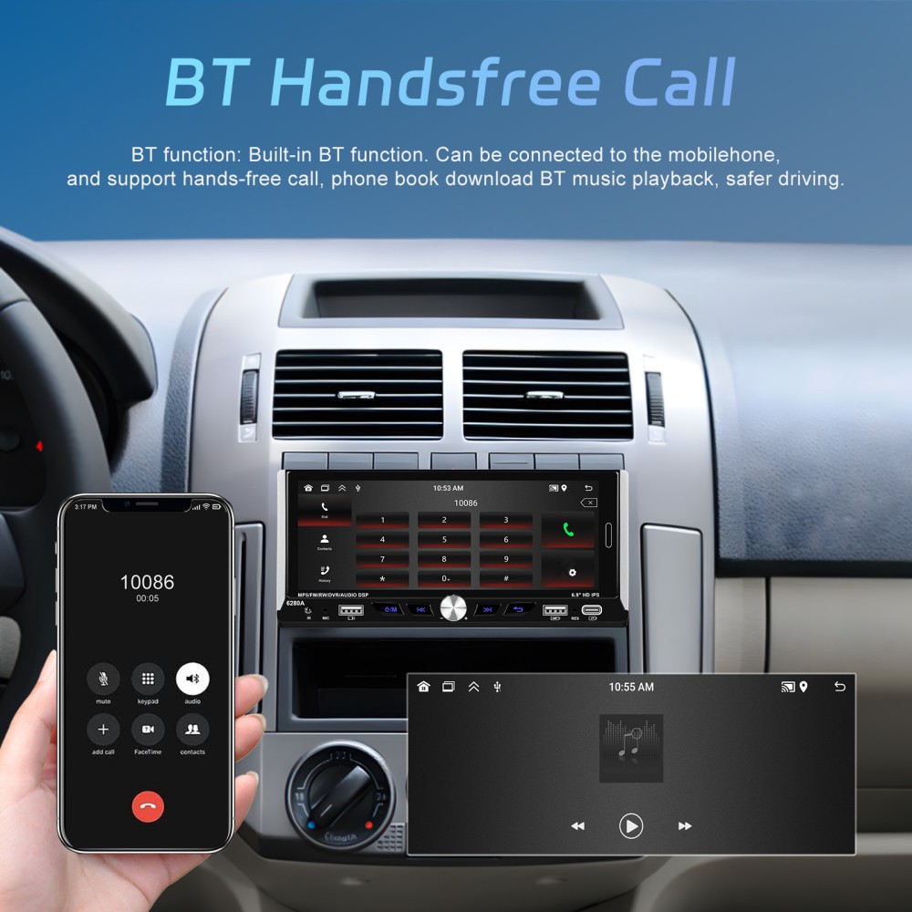 2+64GB Single 1DIN Car Radio GPS NAVI Carplay 6.9 Inch Stereo Player Android 15