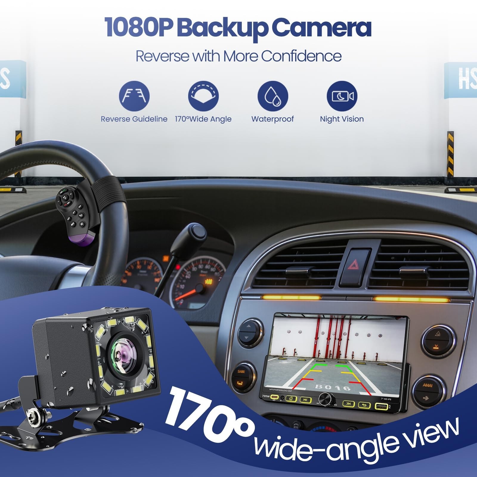 7″ Single Din Car Stereo with Apple CarPlay, Android Auto, Bluetooth 5.3, GPS, 1
