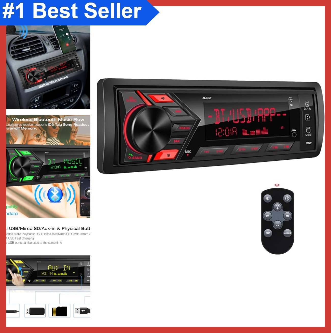 Bluetooth Car Stereo Single Din LCD Display Audio System MP3 Player FM AM Radio