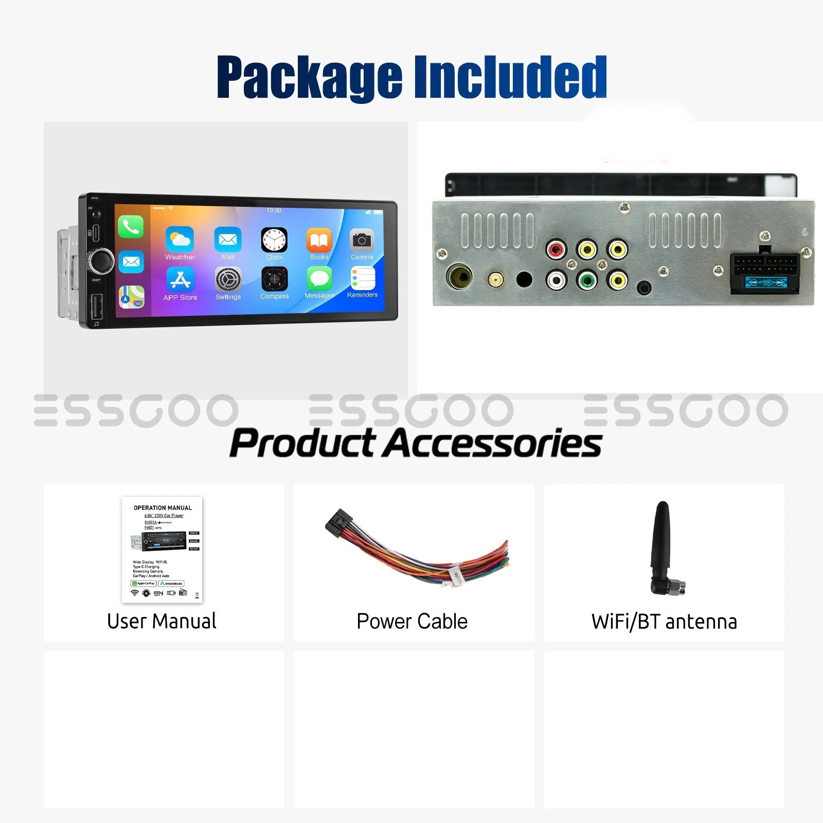 6.86″ Single Din Touchscreen Car Stereo with Wireless Apple Carplay Android Auto