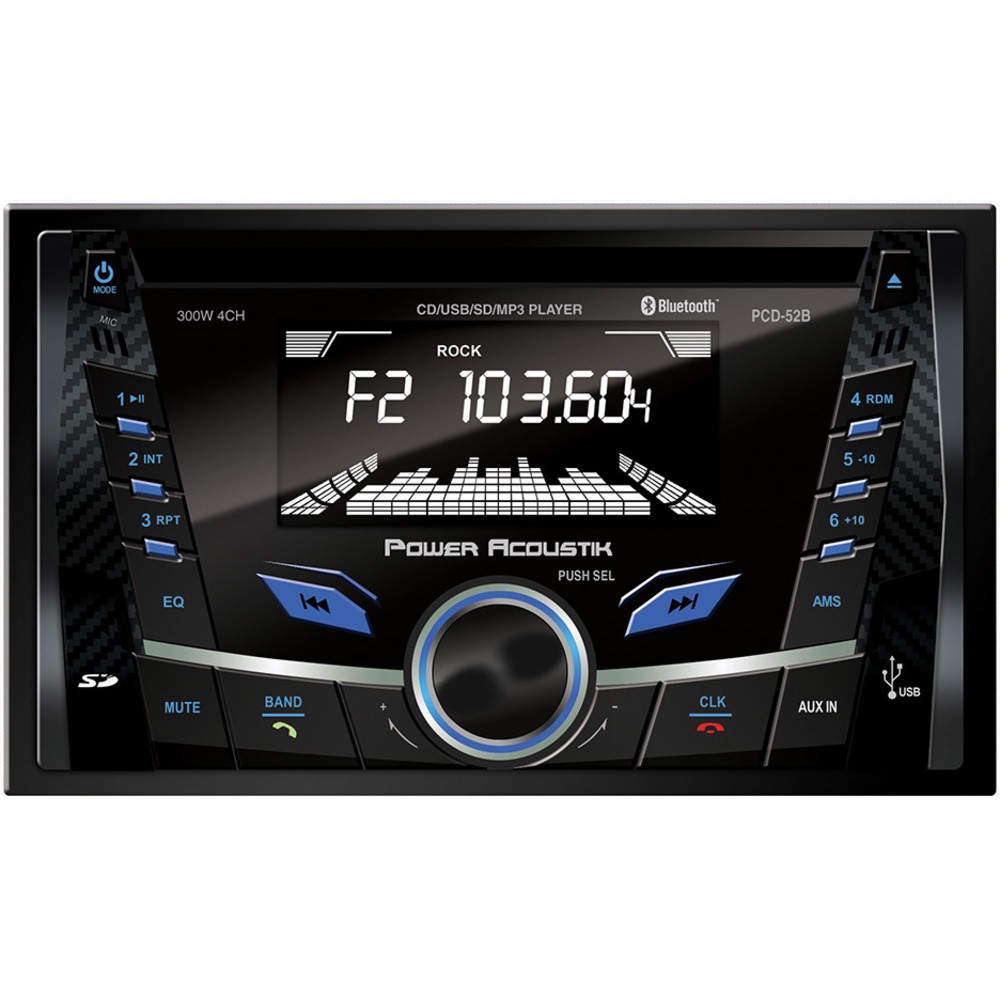 Power Acoustik PCD52B 2 Din 300 Watt 4 Channel Cd And Mp3 Am/Fm Receiver With