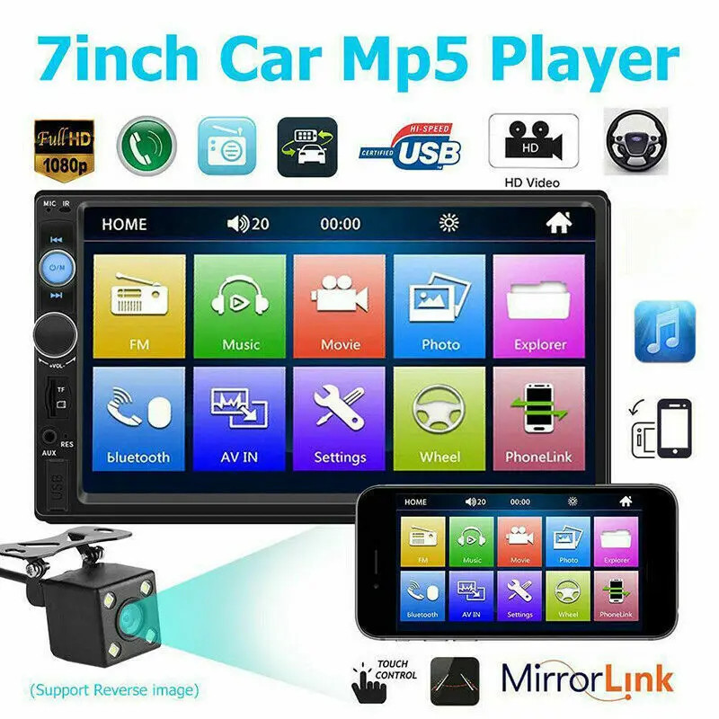 7inch HD 2Din Touch Screen Car Stereo MP5 Player Radio Android IOS USB/TF+Camera