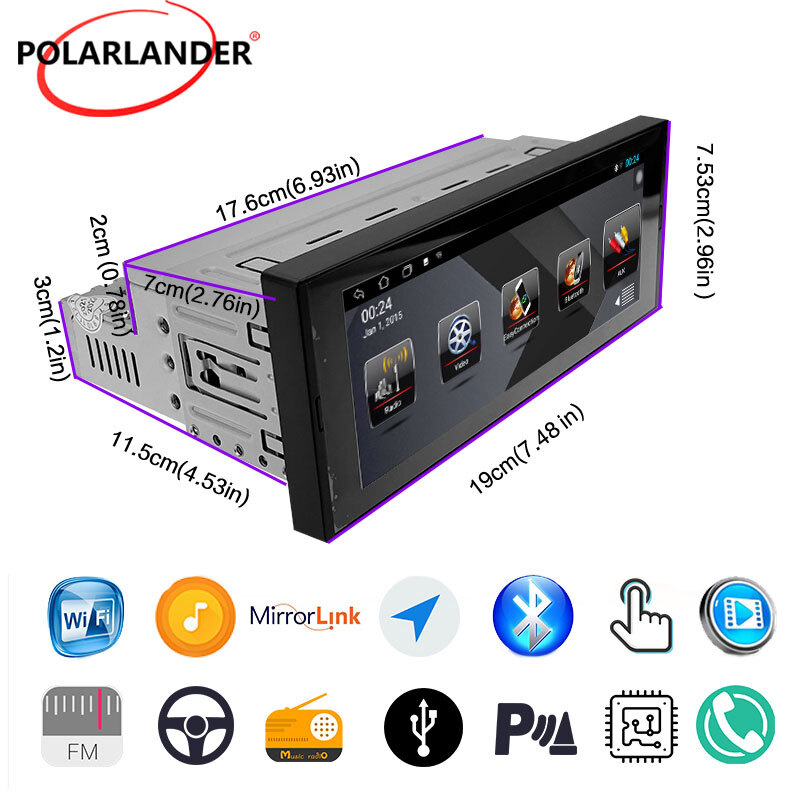 1 DIN 6.9In Android 8.1 Car Radio Touch Screen GPS WiFi MP5 multimedia Player