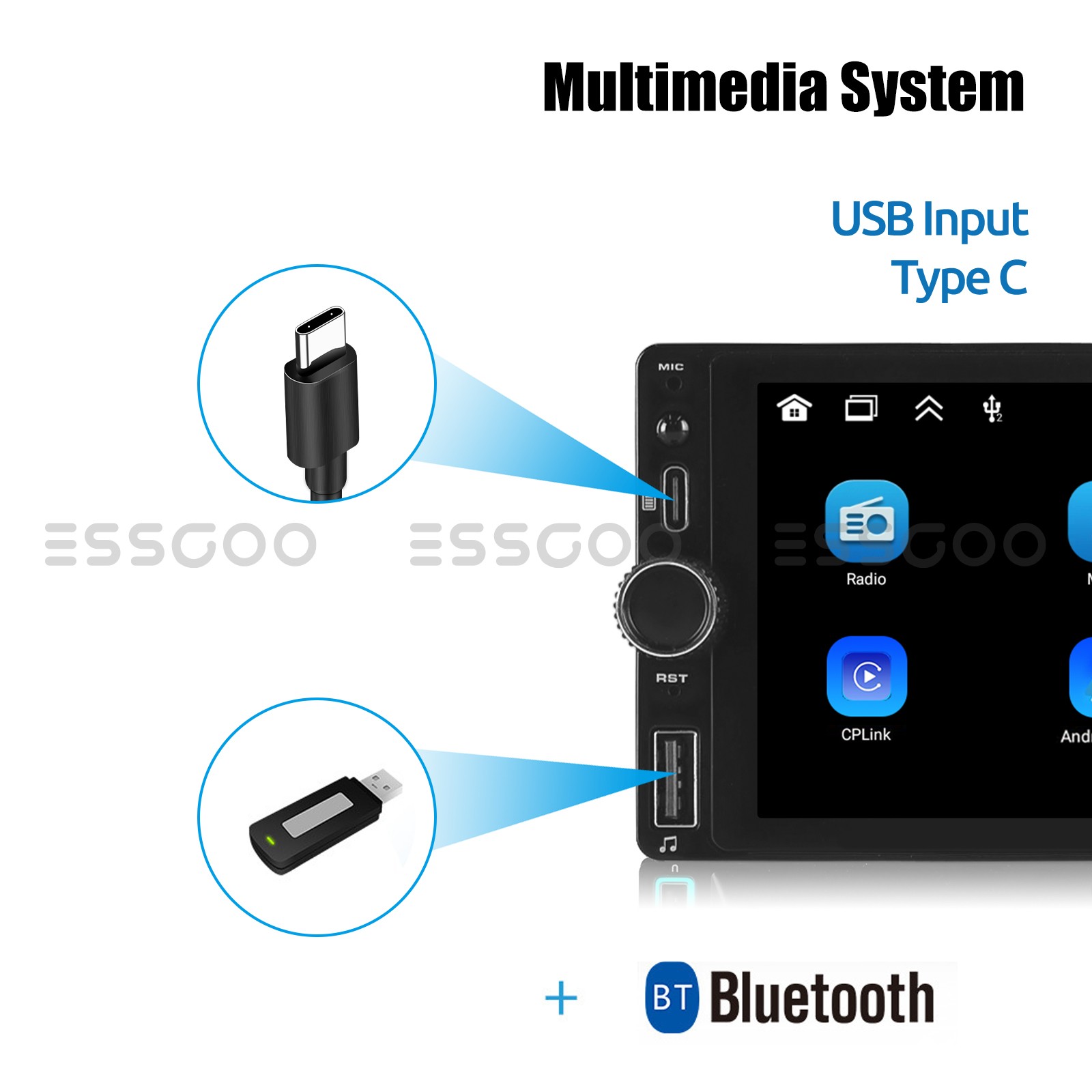 Single 1Din Car Stereo Wireless Apple CarPlay 6.86 inch Touchscreen Bluetooth FM