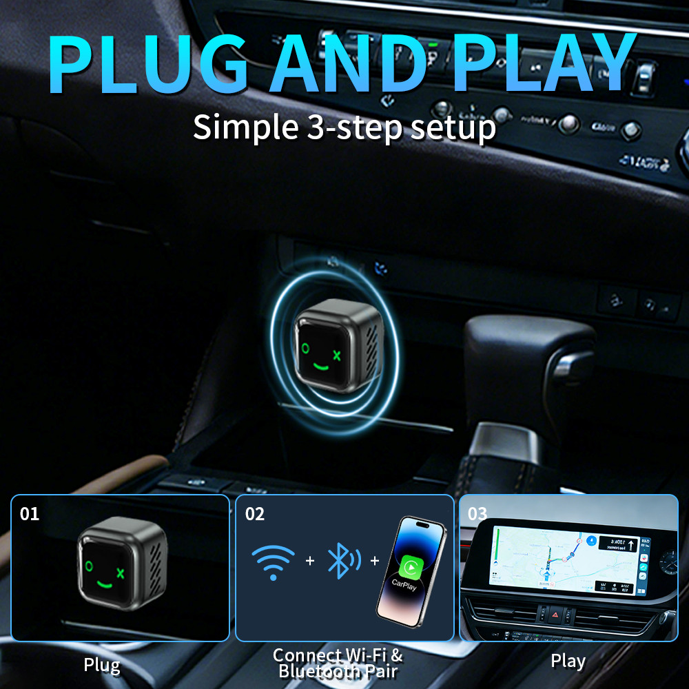 Wireless CarPlay Adapter for Apple iPhone & Android Auto USB Adapter Plug & Play