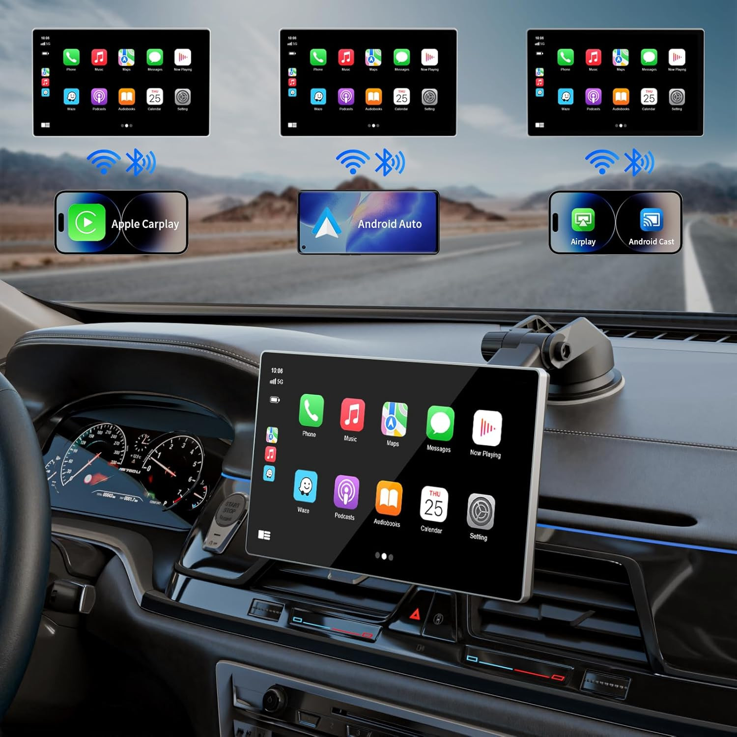 9″ Wireless Apple CarPlay & Android Auto Screen with 4K Dash Cam & GPS