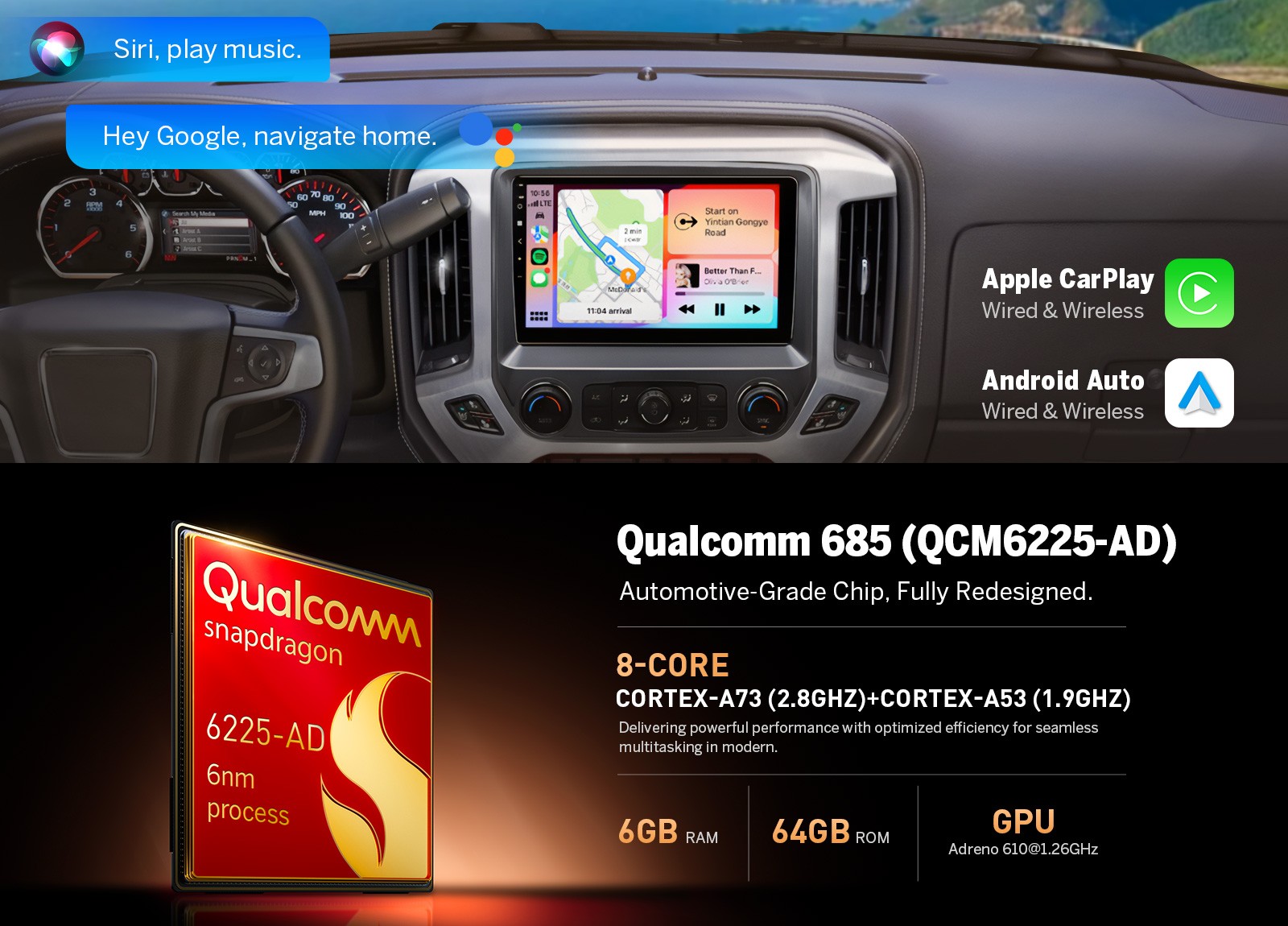 Eonon GMSX6S2 For Silverado 10.1″ QLED 6+64GB Android Car Radio Wireless CarPlay