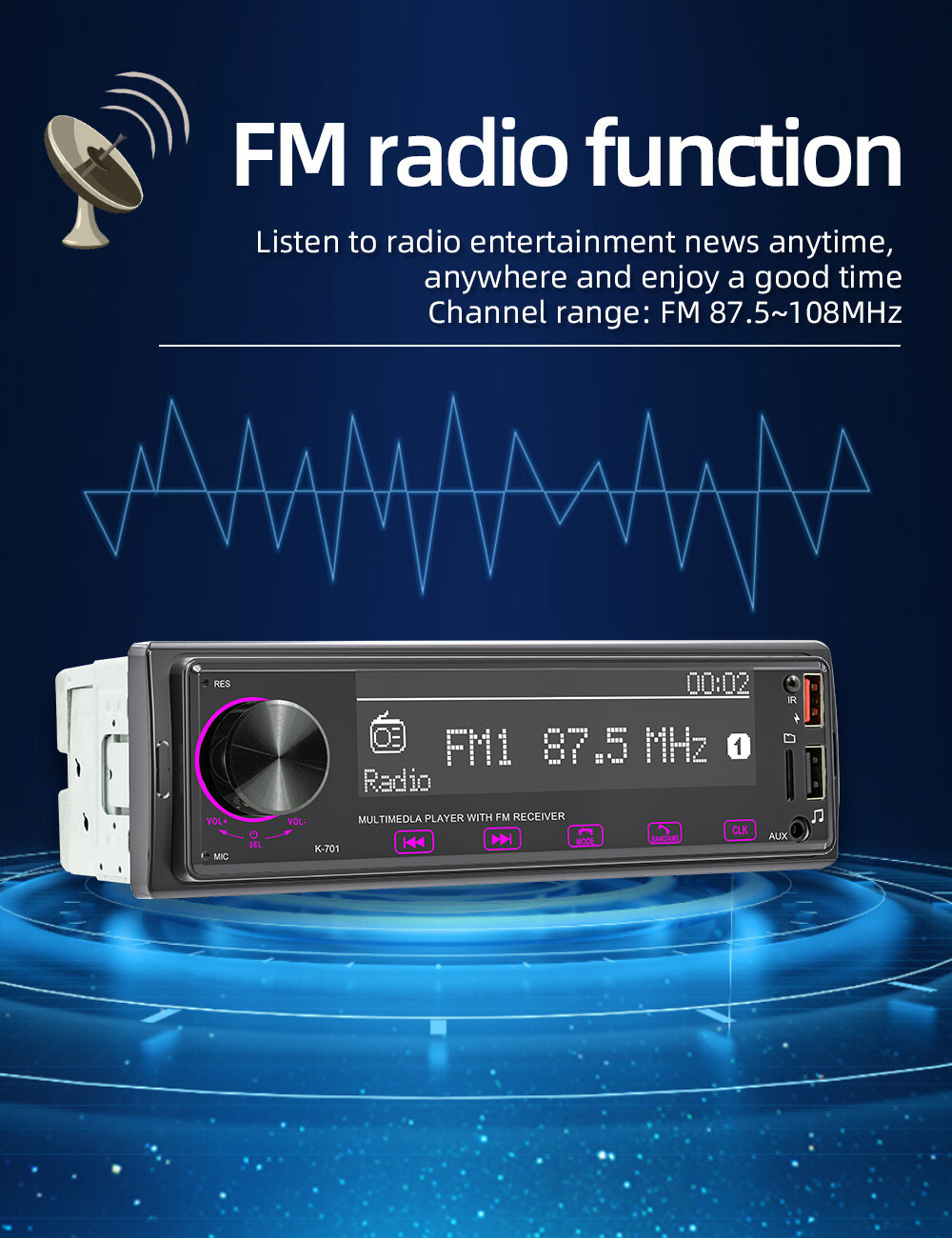 Bluetooth Car Stereo Radio Single Din Head Unit MP3 Player FM USB TF AUX
