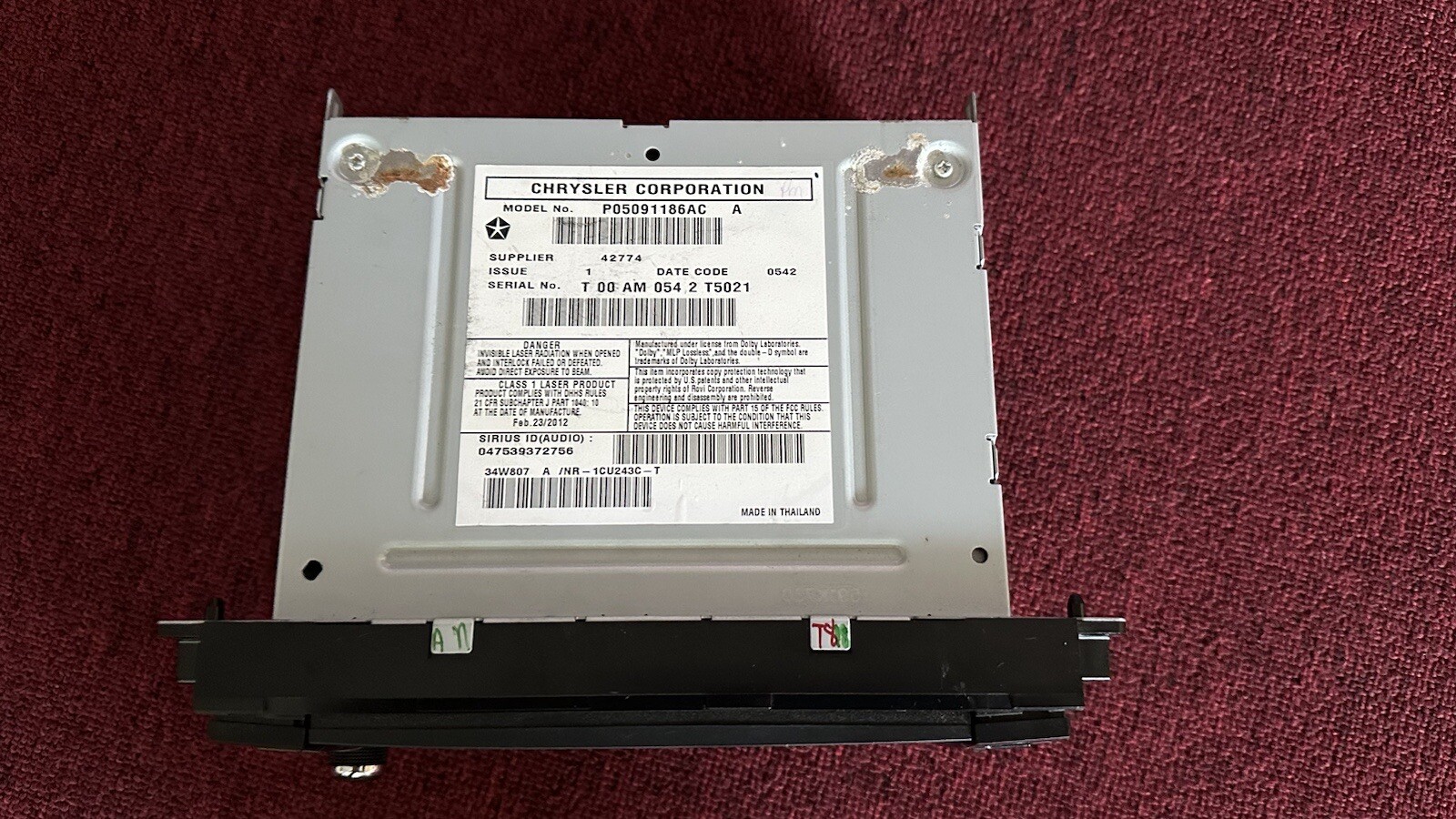 CHRYSLER SIRIUS ANTITHEFT AM/FM SAT Radio CD Player Receiver (Not Tested)