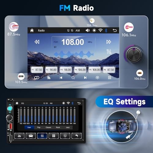Upgraded Double Din Car Stereo with Wireless Carplay Android Auto, 7 Inch IPS