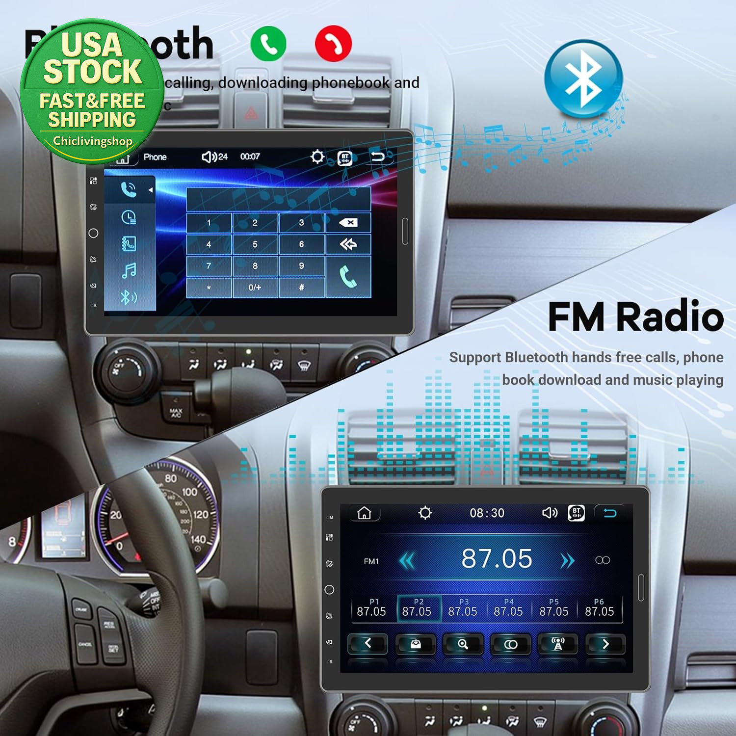 10.1 Inch Single Din Car Stereo Carplay Android Auto Touch Screen Radio Backup