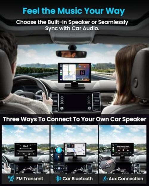IK5 9″ Wireless Apple CarPlay & Android Auto Screen, Portable Car Stereo with