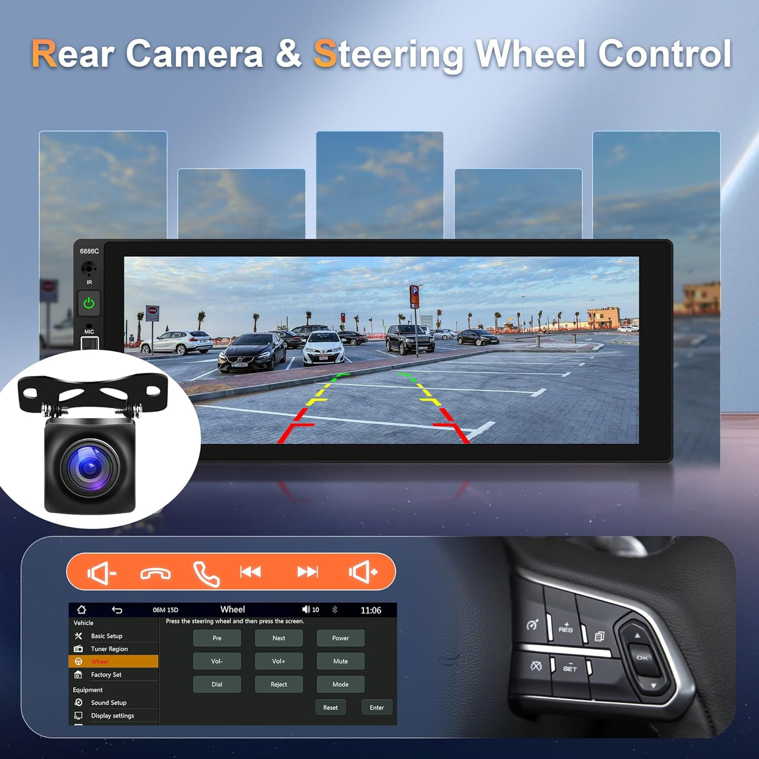 Single Din Car Stereo with Wireless Carplay & Android Auto, 6.9″ HD IPS Touchscr