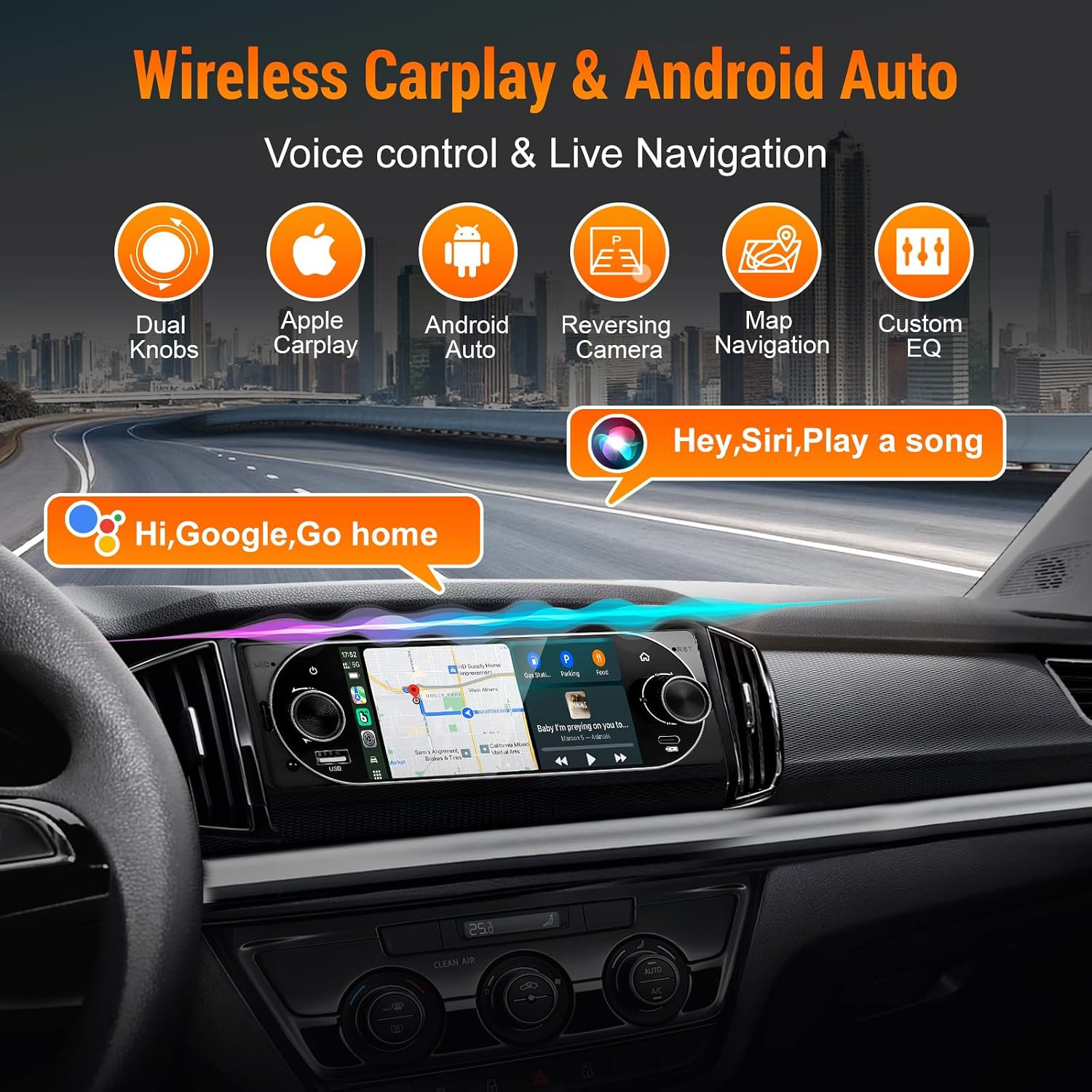 Single Din Car Radio with Apple Carplay, Backup Camera，External Mic,Single Din T