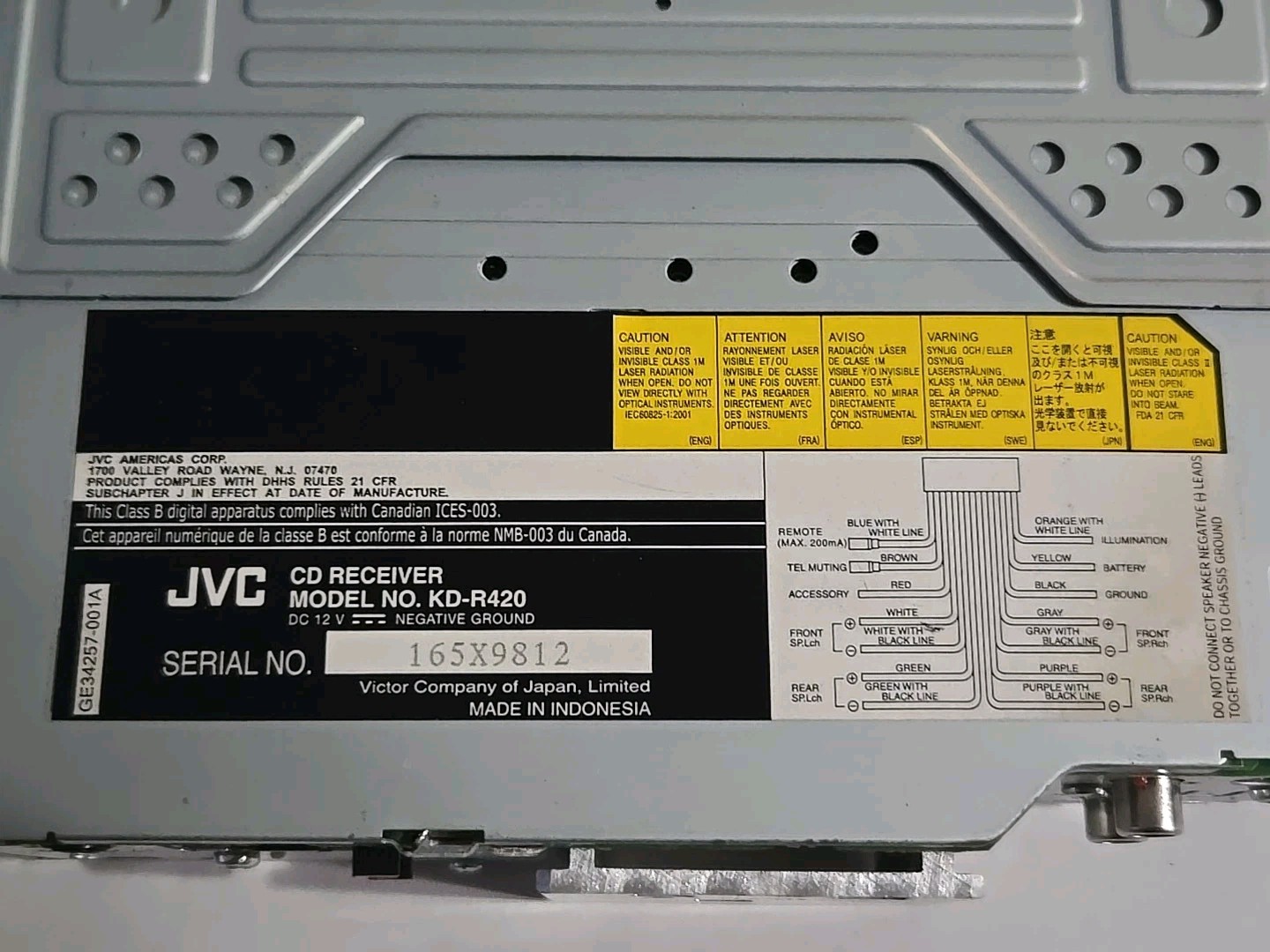 JVC MODEL KD-R420 CD RECEIVER Car Radio NEW OLD STOCK WITHOUT BOX OR MANUAL